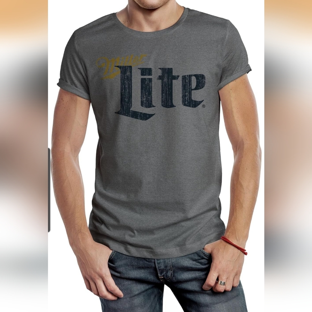 Tee Luv Men's Miller Lite T-Shirt Distressed Miller Light Beer Brand Shirt XXL